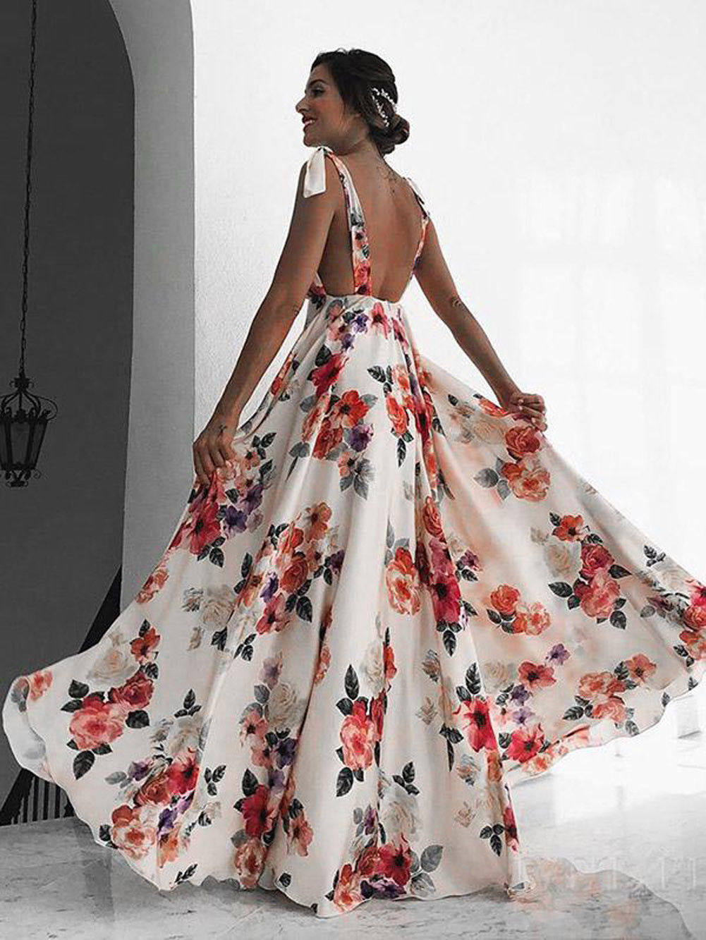 Summer Long Dress Floral Print Boho Beach Dress Ʃ..